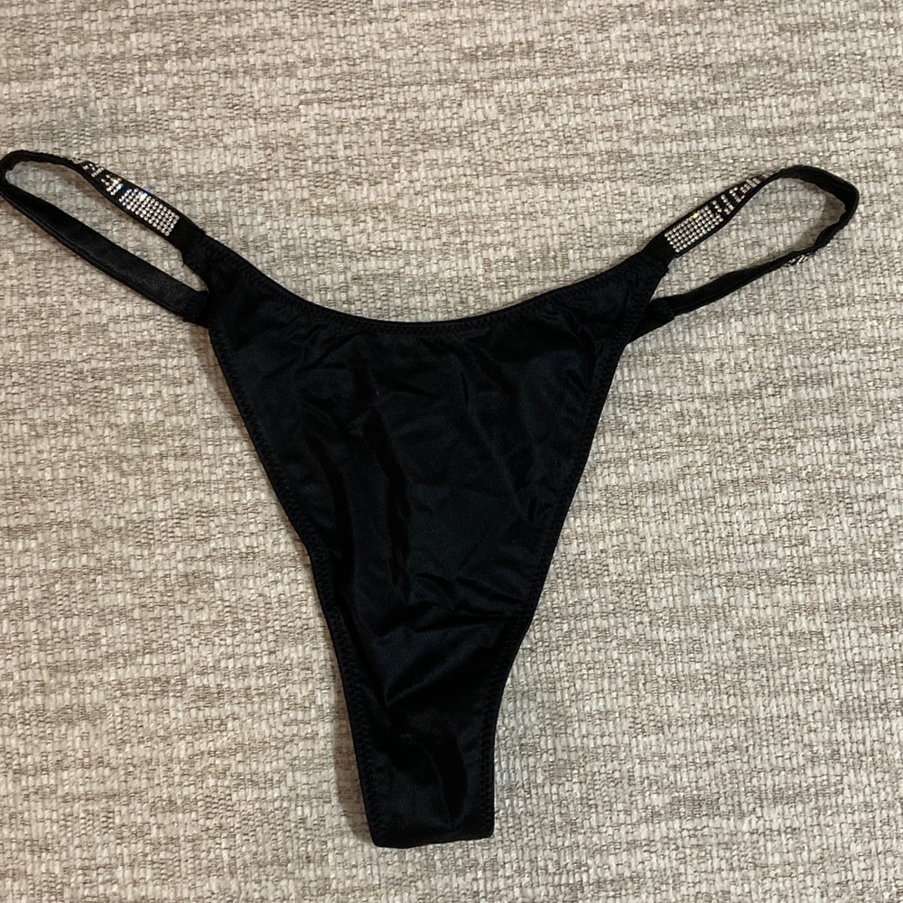 Victoria's Secret Black Thong with Rhinestone Detail M
